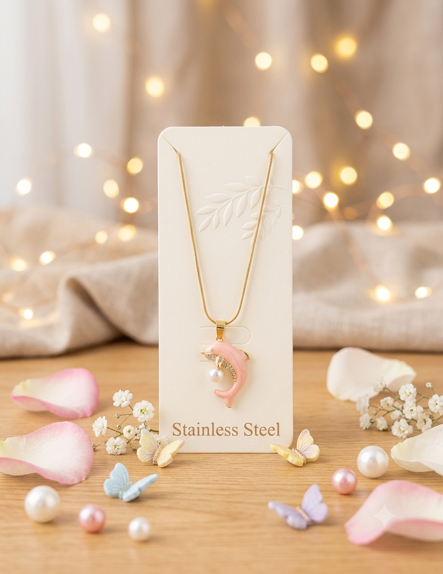 Pink Dolphin Pendant Necklace