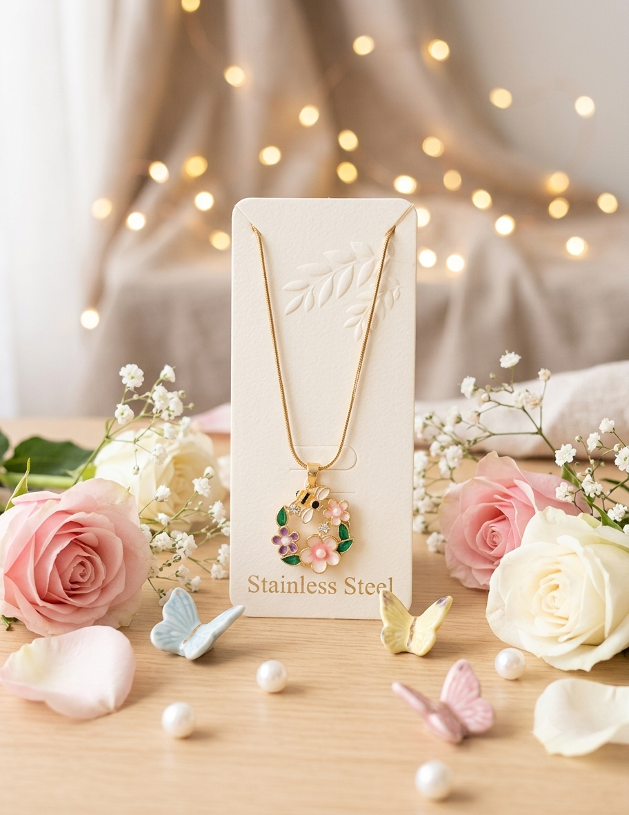 Floral Bee Pendant Necklace
