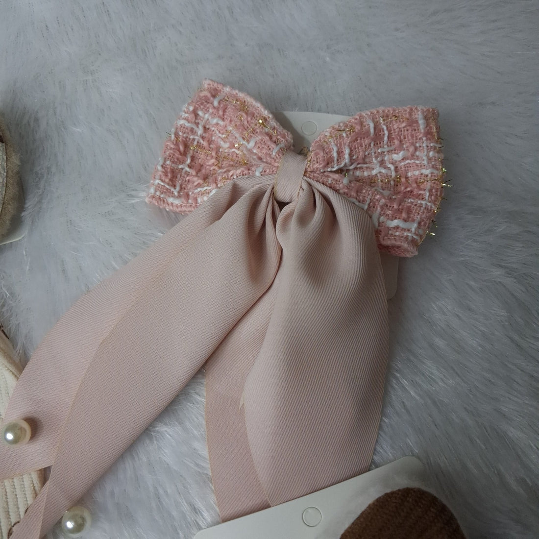 Premium tweed fabric bow