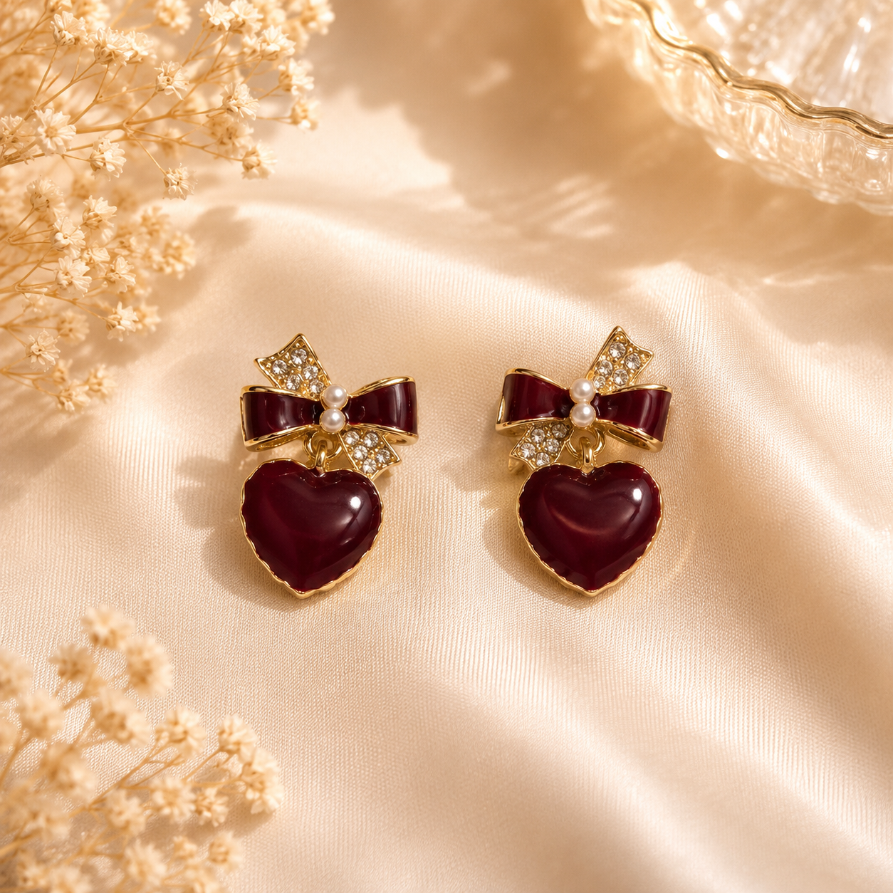 Cherry Bow Heart Earings