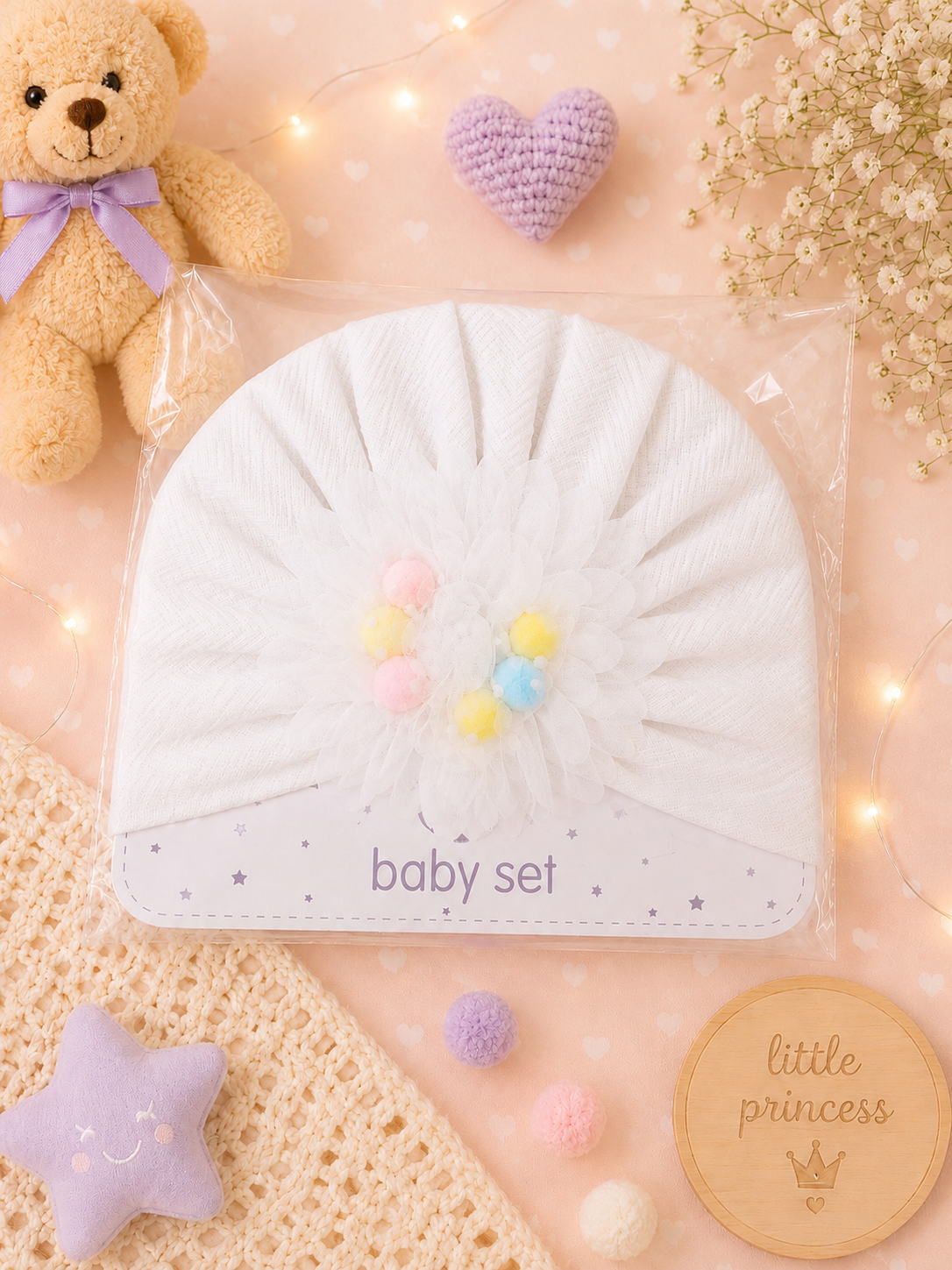 Baby Turban Cap with Floral Bow | Soft Newborn & Toddler Headwrap
