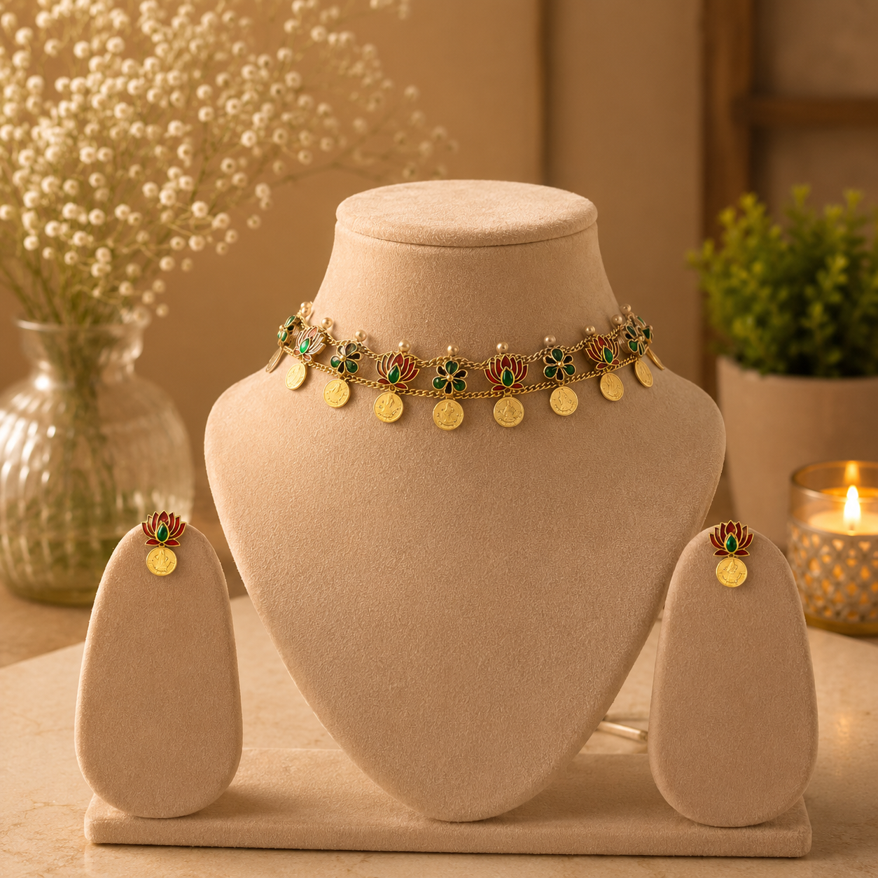 Lotus Coin Choker Necklace Set