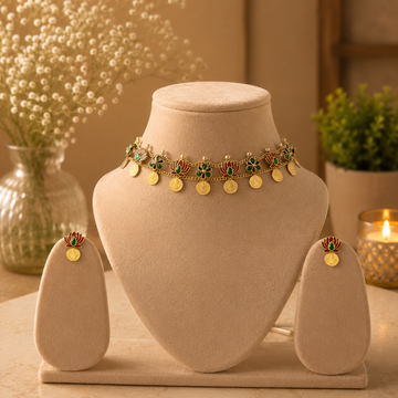 Lotus Coin Choker Necklace Set