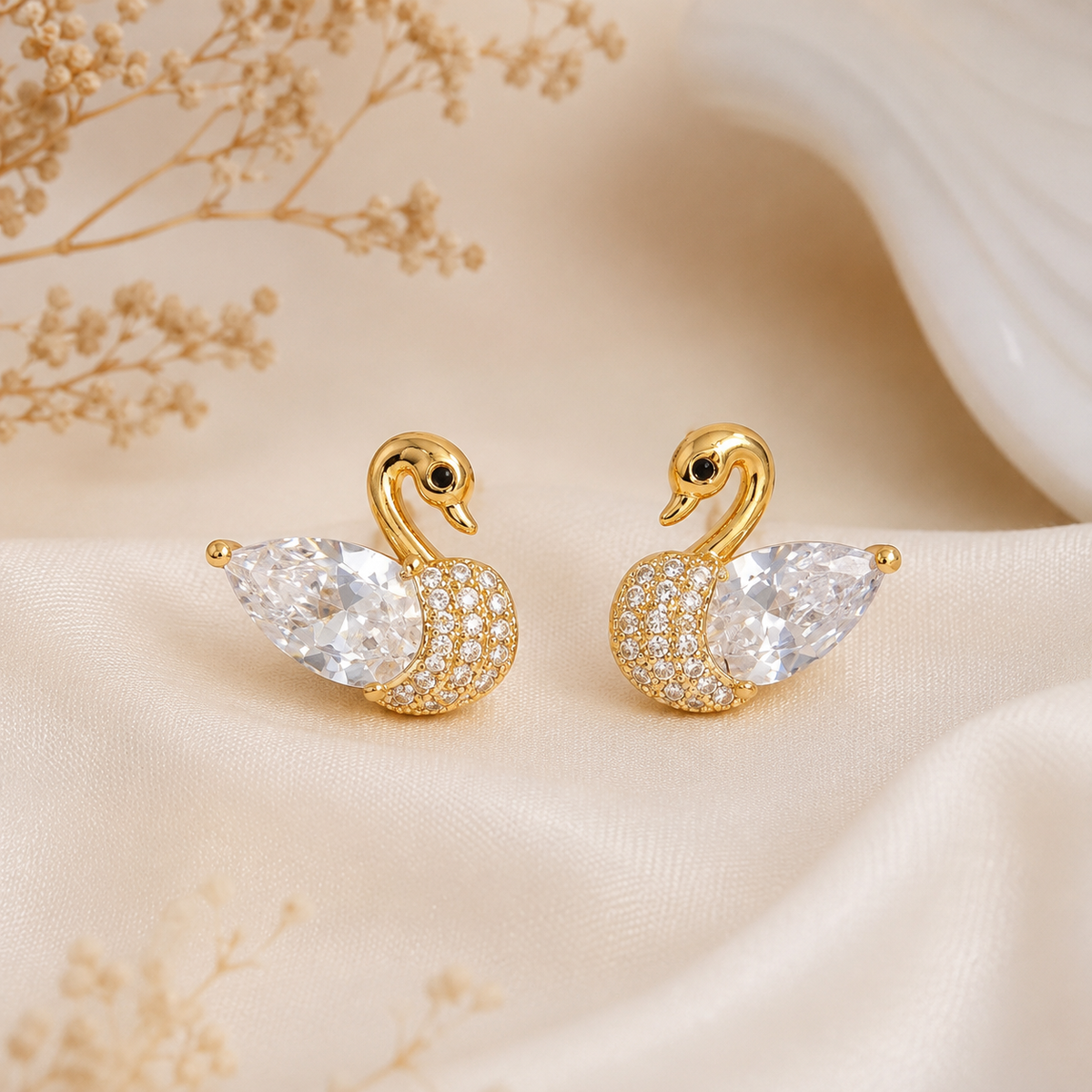 Crystal Swan Stud Earrings