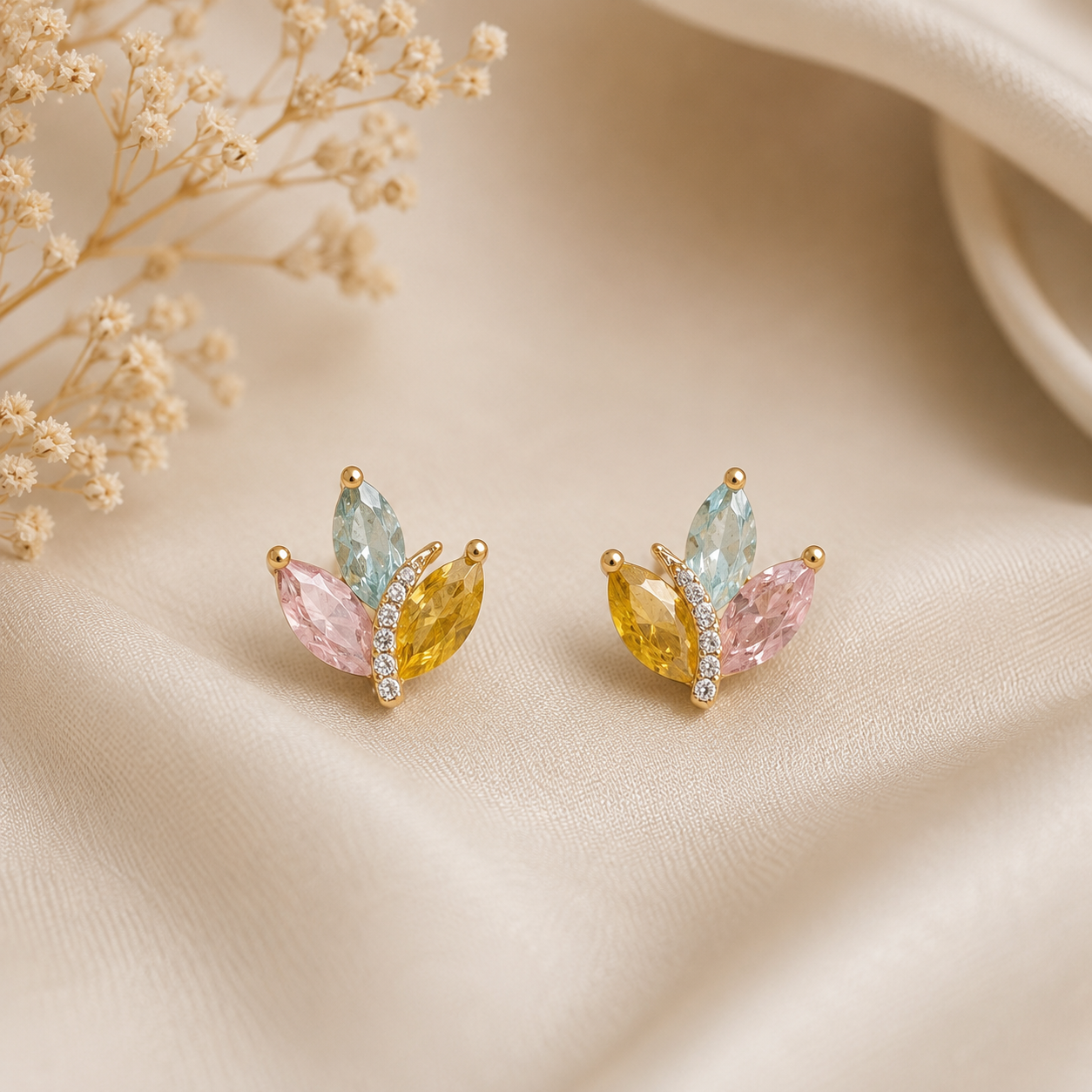 Pastel Petal Crystal Stud Earrings