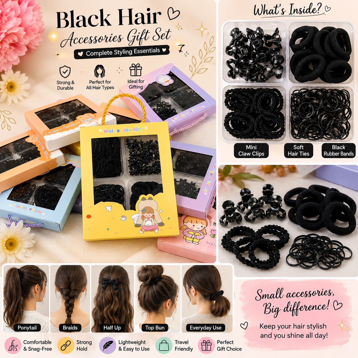 🖤 Classic Black Hair Accessories Gift set
