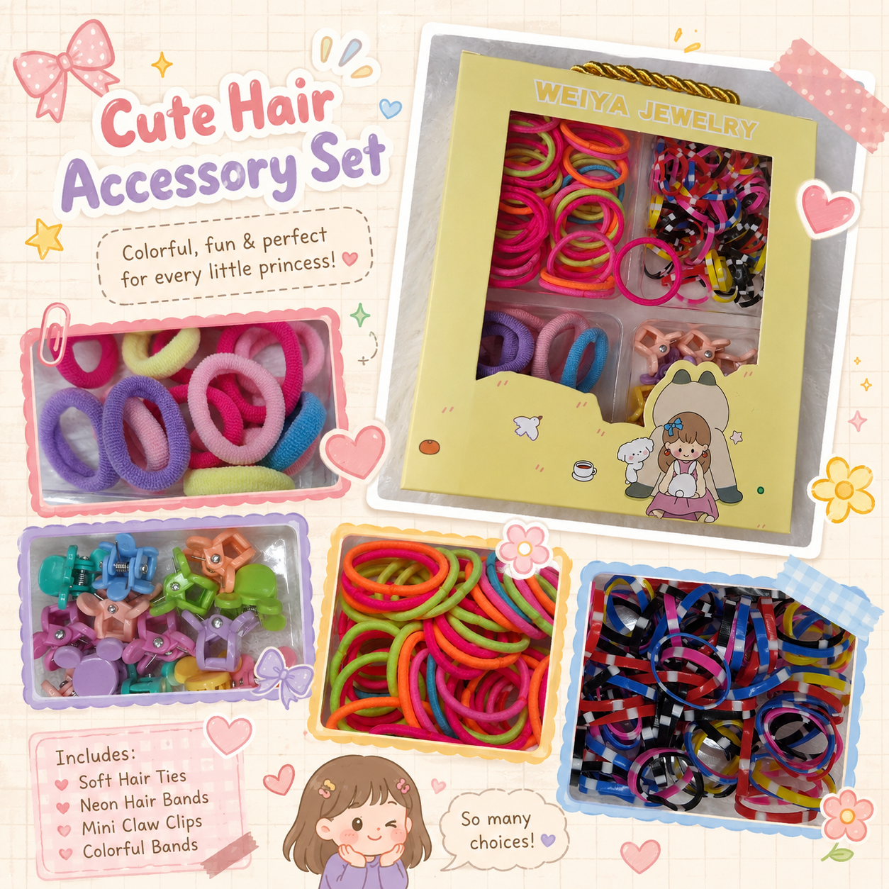🌈 Cute Kids Hair Accessories Gift Set