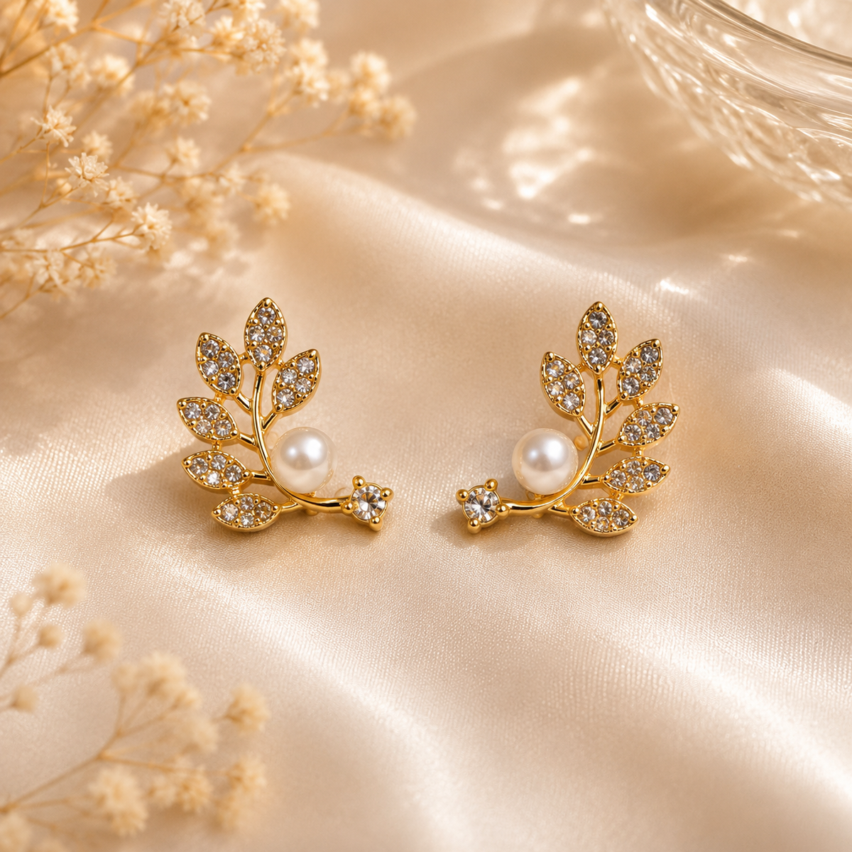 Pearl Leaf Sparkle Earing