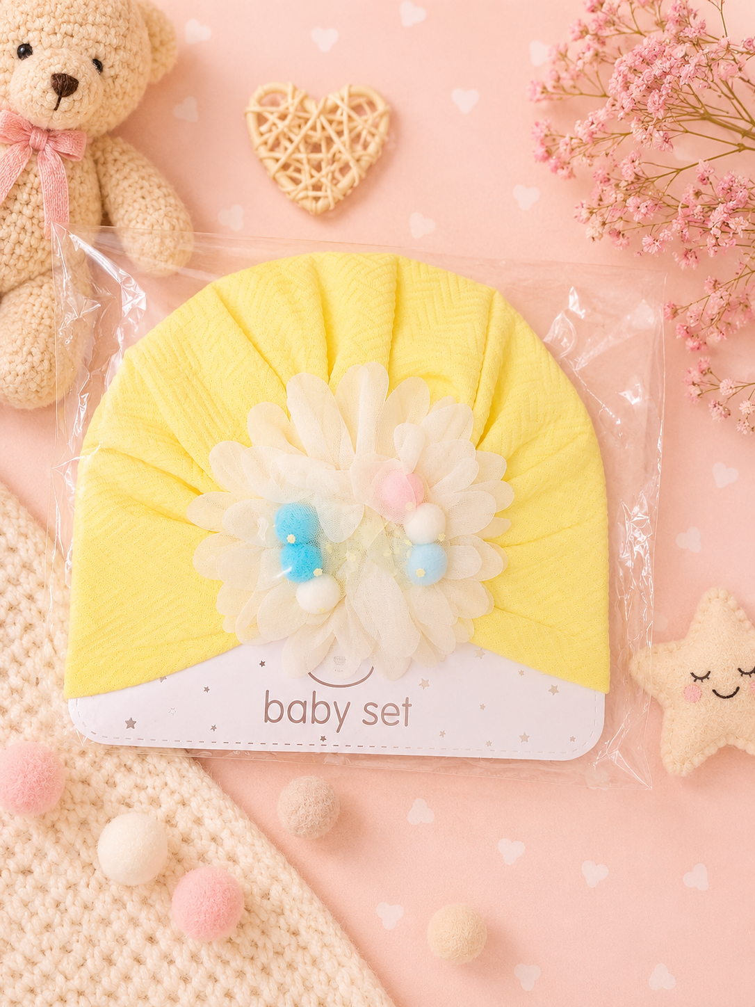 Baby Turban Cap with Floral Bow | Soft Newborn & Toddler Headwrap
