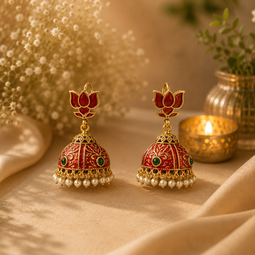 Royal Red Pearl Lotus Jhumkas