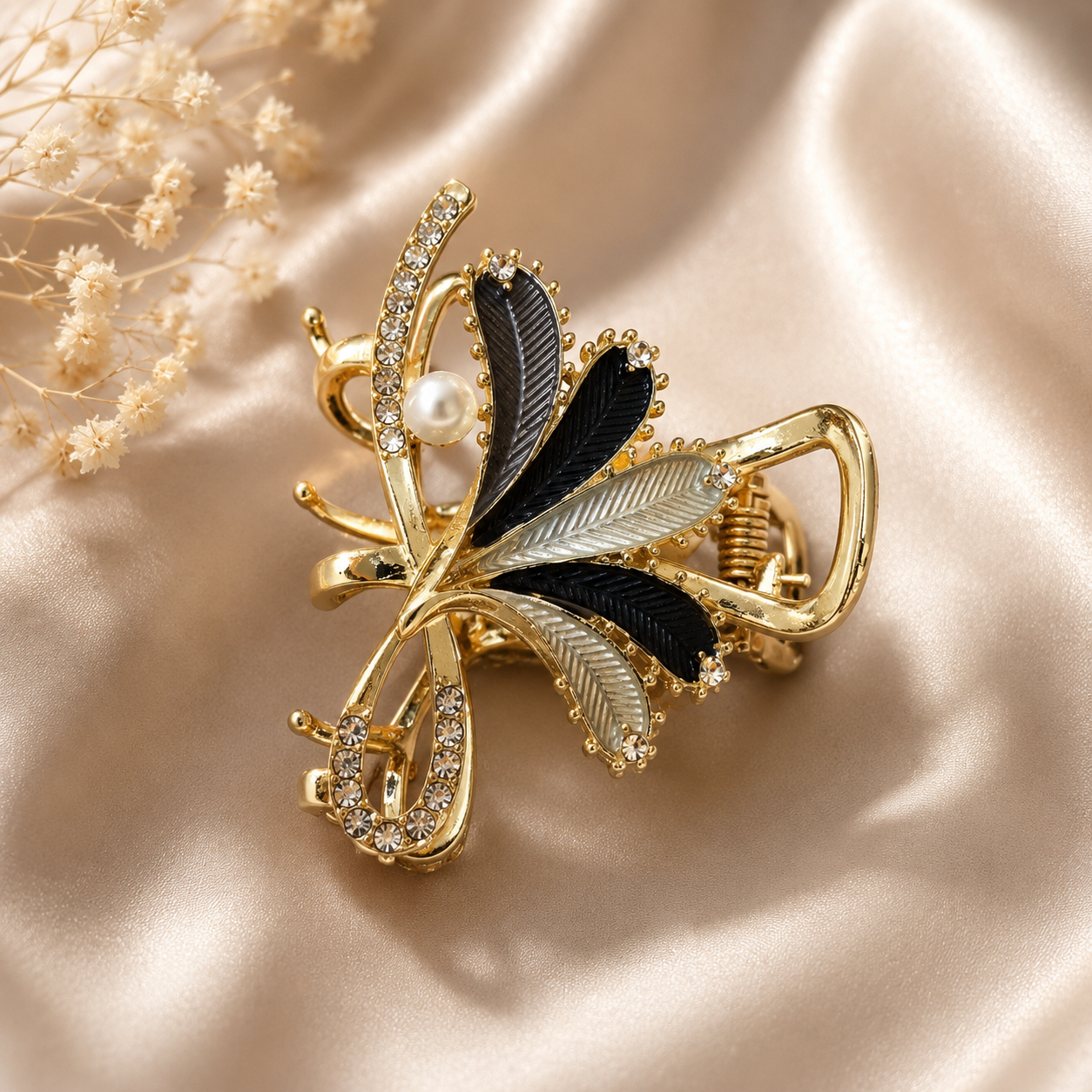 Black Feather Bloom Hair Claw