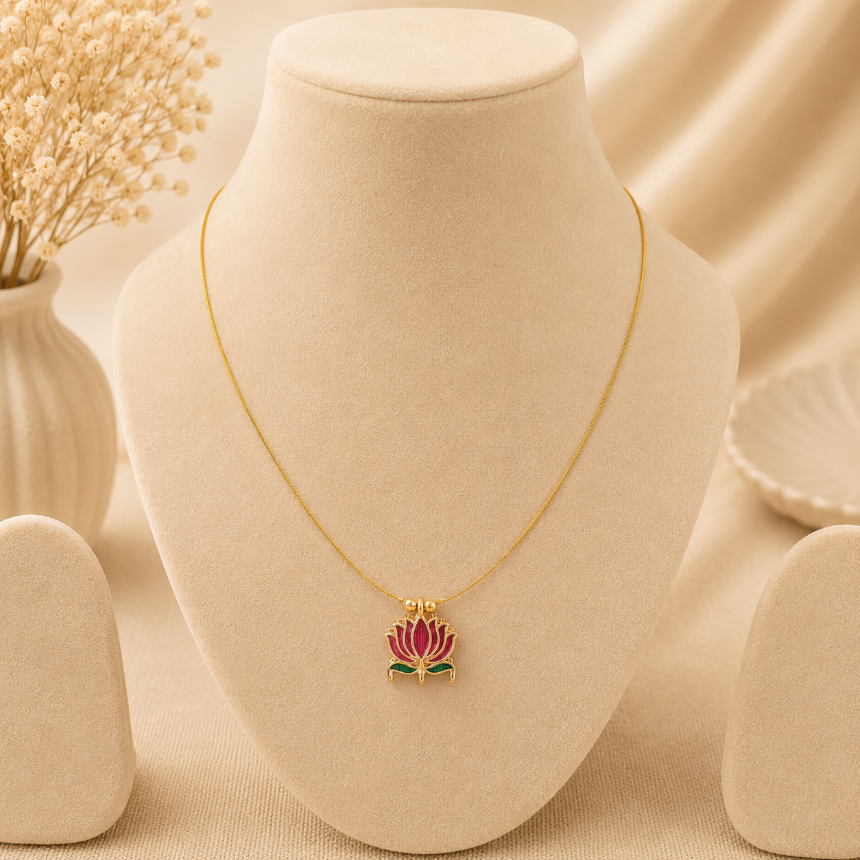 Invisible Lotus Pendant Necklace (Red)