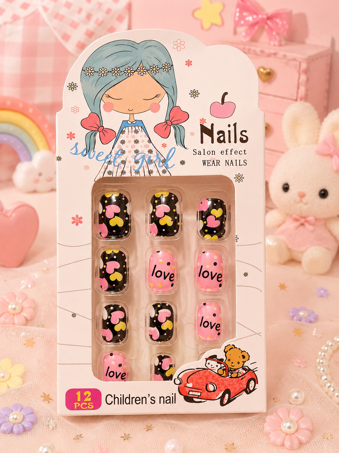 Fun Kids' Nail Art Set: Heart & Love Designs