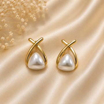 Twisted Gold Pearl Earrings