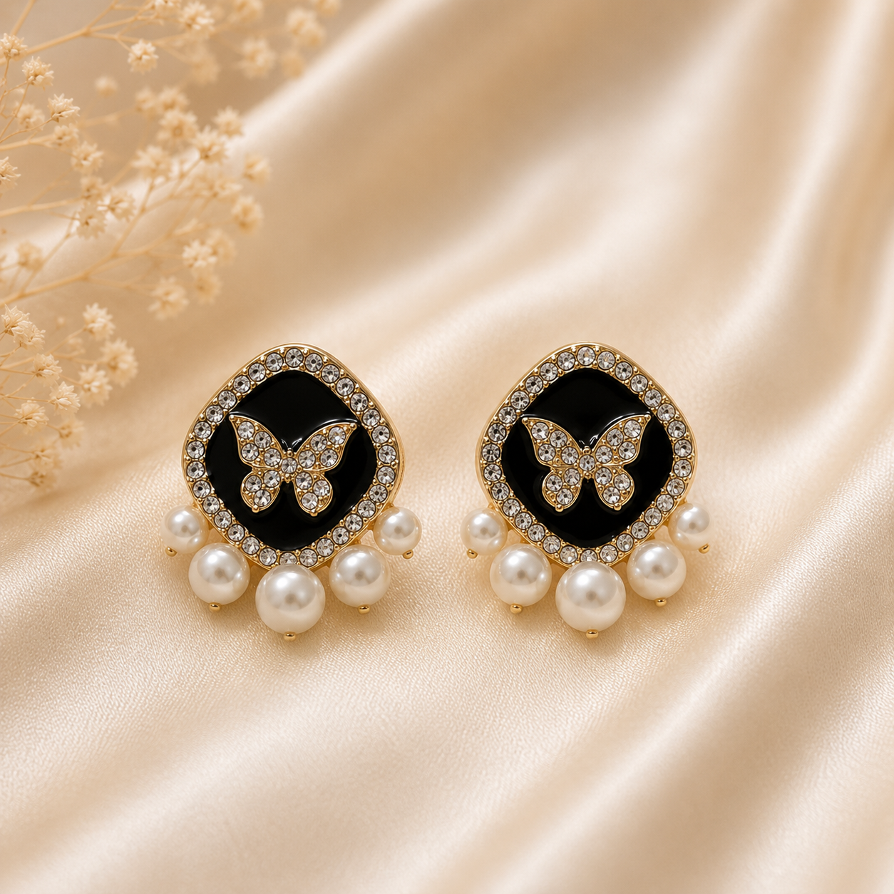 Butterfly Pearl Charm Studs