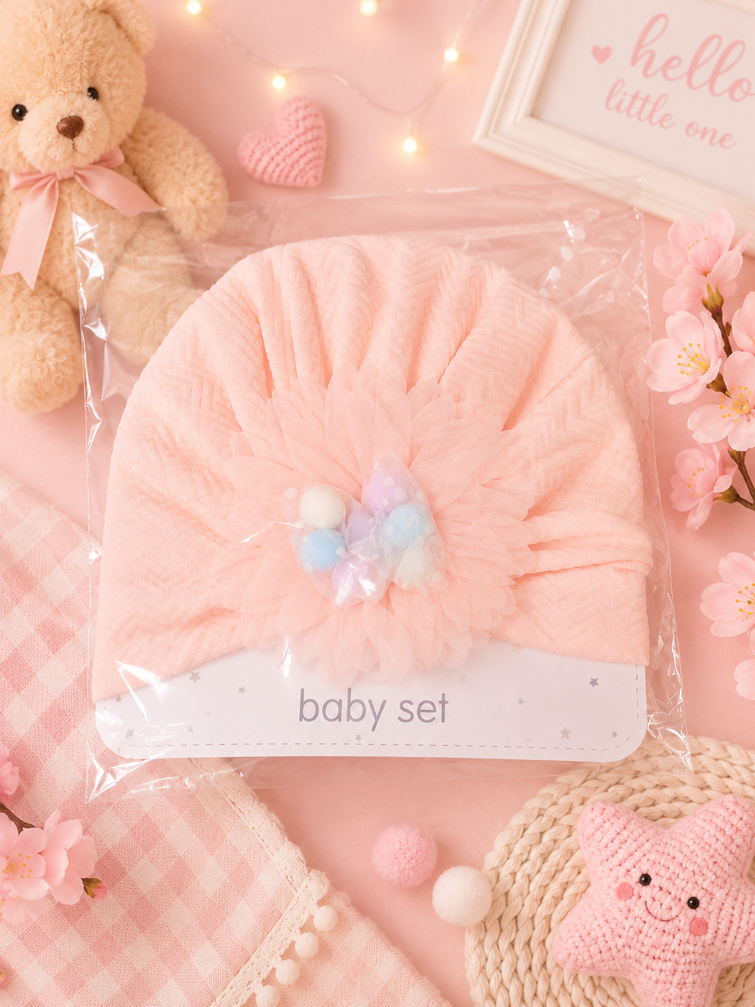 Baby Turban Cap with Floral Bow | Soft Newborn & Toddler Headwrap