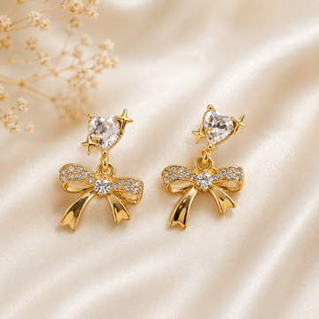 Golden Crystal Bow Earing