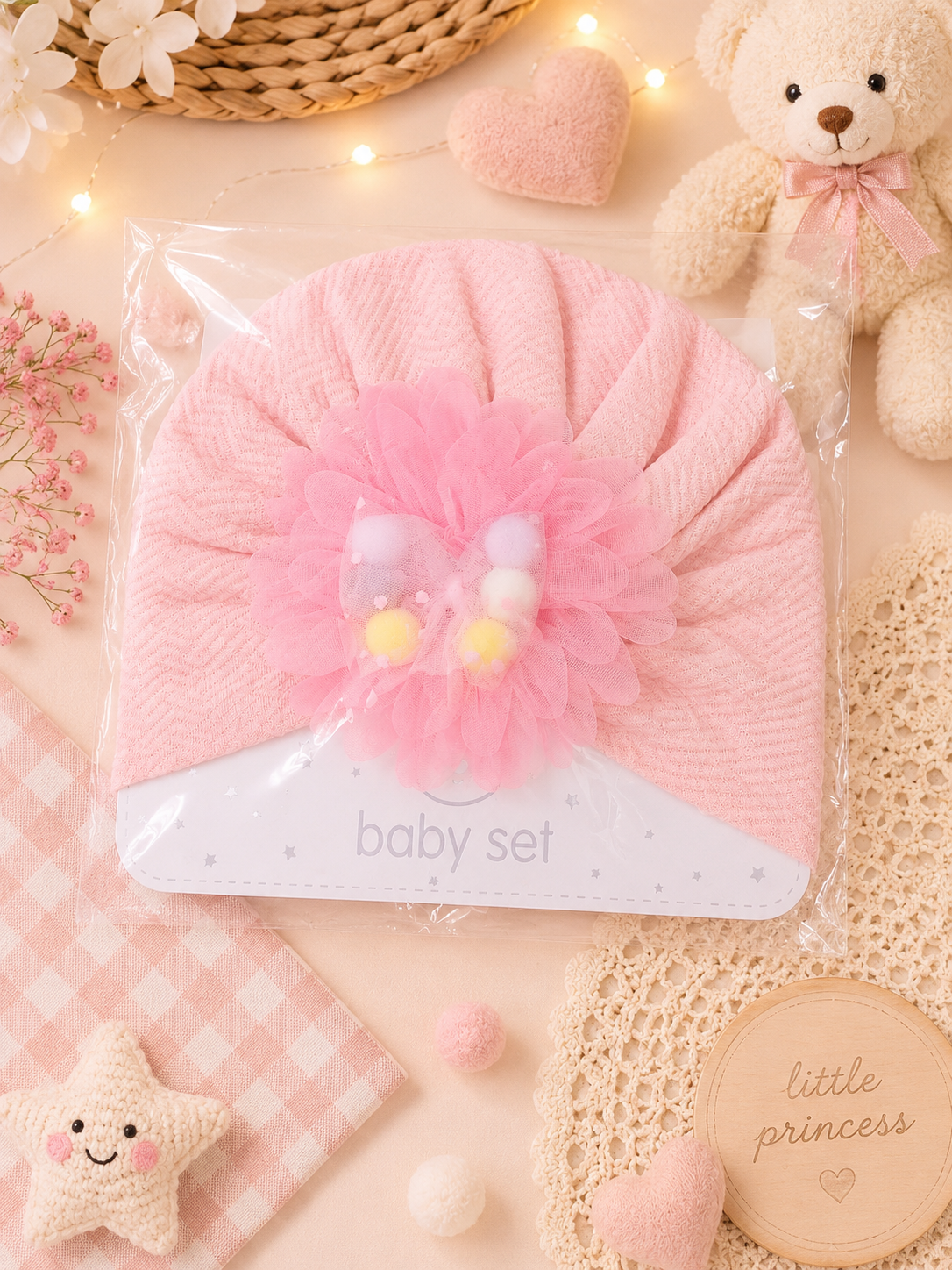 Baby Turban Cap with Floral Bow | Soft Newborn & Toddler Headwrap