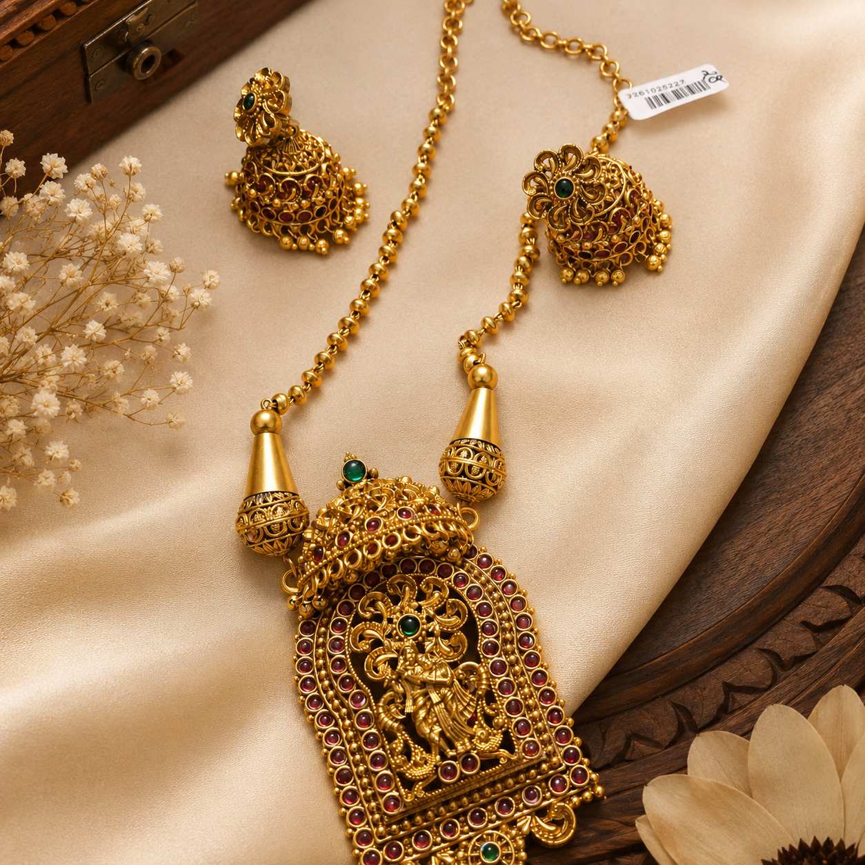 Radha Krishna antique temple necklace set